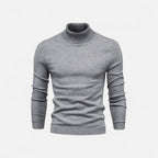Men's half-zip knit sweater with raised turtleneck collar