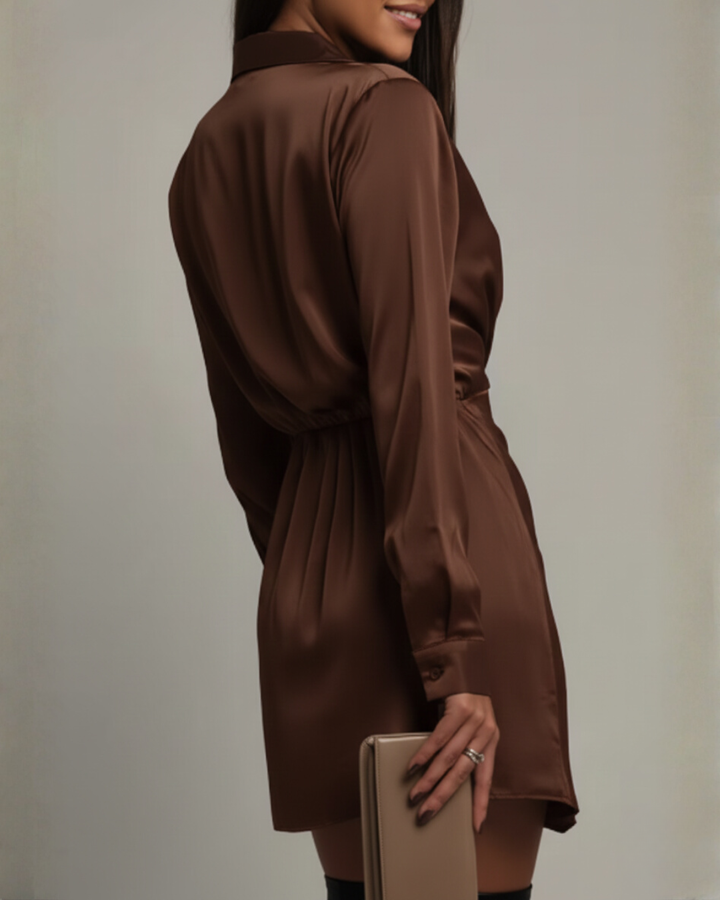Women's Long Sleeve Satin Wrap Mini Dress
