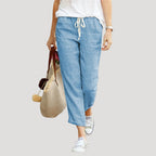 Women's relaxed cropped trousers with elastic drawstring waist