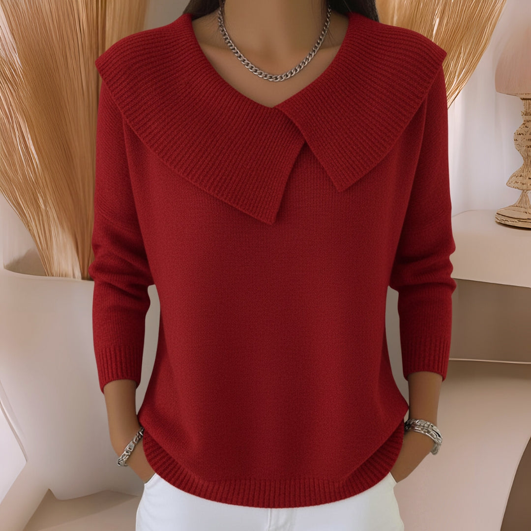 Women's collared jumper with large pleated collar and long sleeves