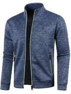 Men's textured zip-up cardigan with stand collar and zipped pockets