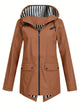Women's hooded rain jacket with striped lining and flap pockets