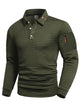 Men's long-sleeve textured quilted polo sweater with button placket and sleeve zip pocket