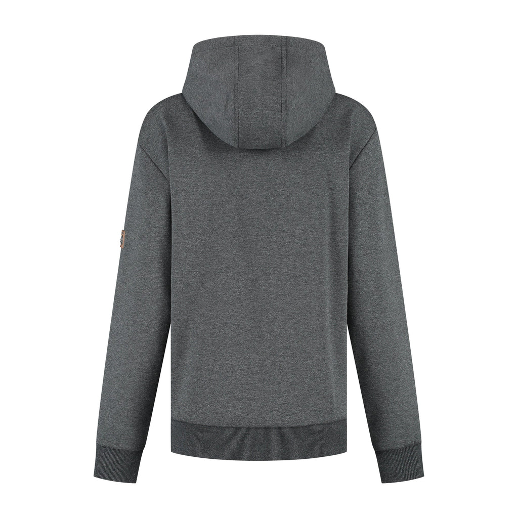 Women's dark grey hooded sweatshirt with long sleeves and ribbed trims