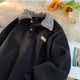Men's ribbed polo jumper with contrasting fleece collar and button placket