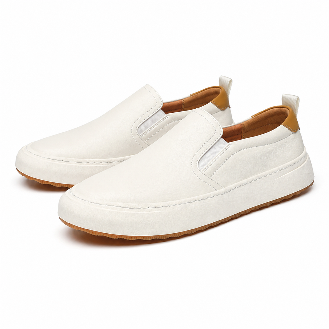Slip-on loafers with rounded toes, contrast soles and heel pull tabs