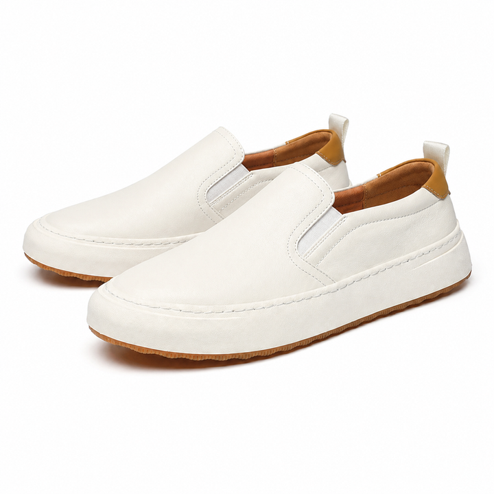 Slip-on loafers with rounded toes, contrast soles and heel pull tabs