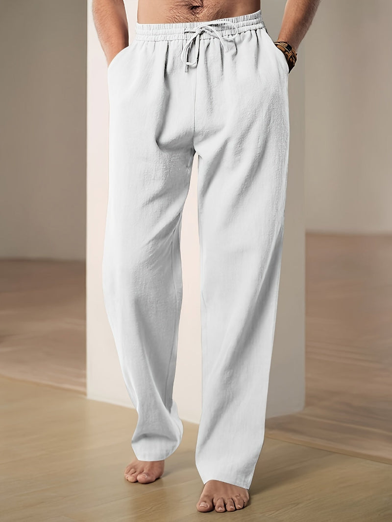 Men's casual trousers with elastic waist and front drawstring