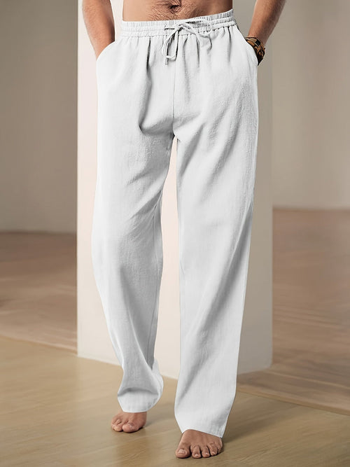 Men's casual trousers with elastic waist and front drawstring