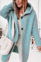 Women's longline hooded button cardigan with textured knit finish