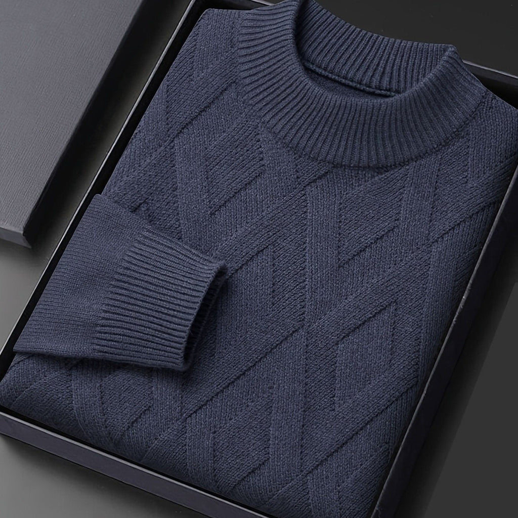 Textured geometric knit jumper with mock neck and long sleeves