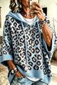 Women's leopard print hooded sweater with three-quarter sleeves
