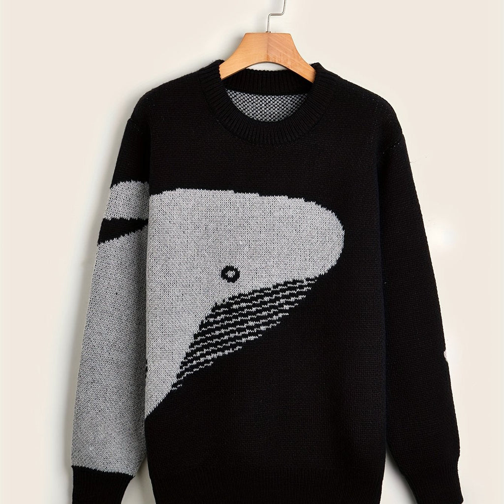 Men's crew-neck jumper with a large whale graphic and long sleeves