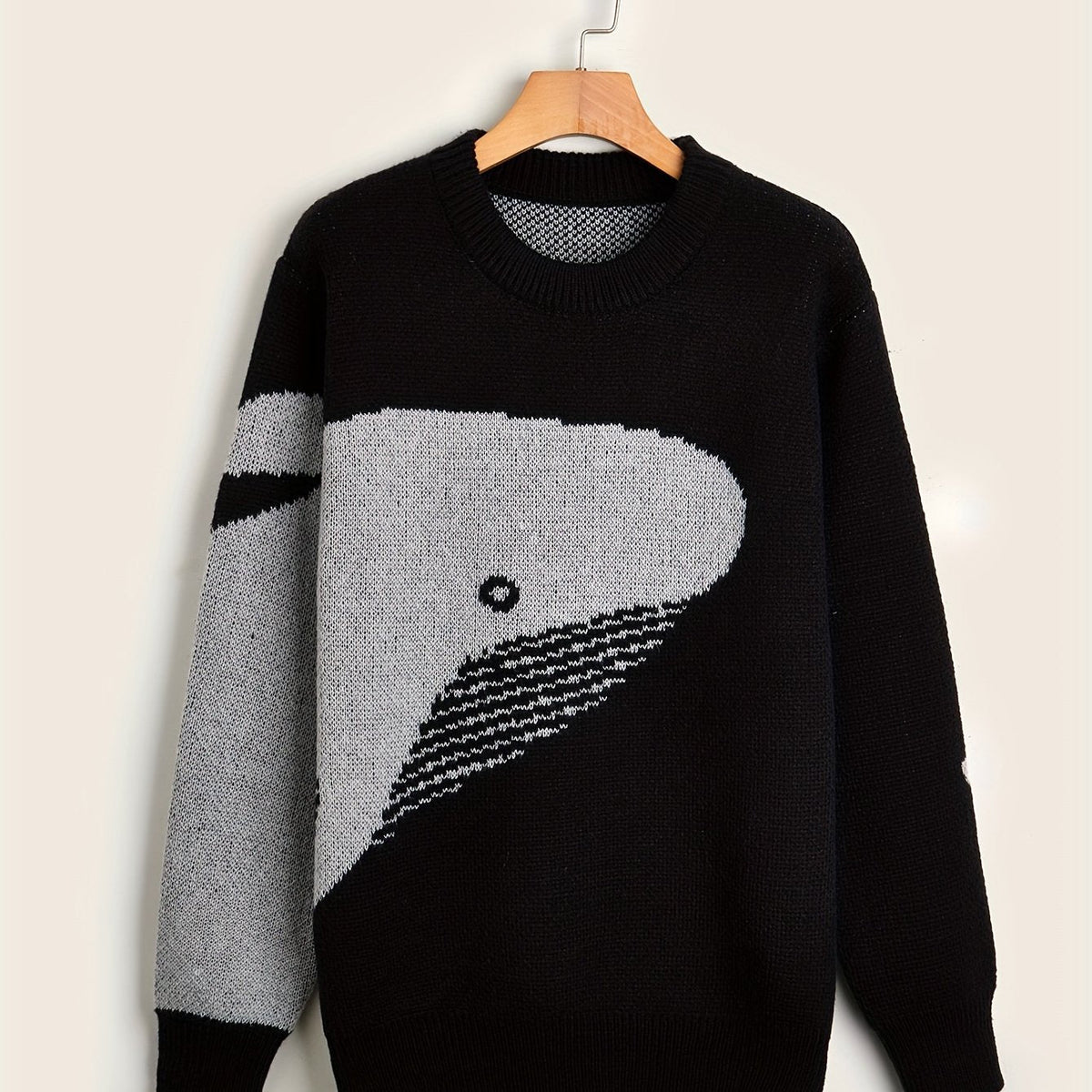 Men's crew-neck jumper with a large whale graphic and long sleeves