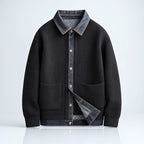 Men's ribbed button front jacket with shirt collar and patch pockets