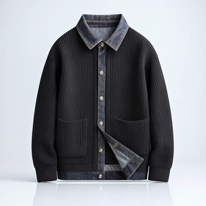 Men's ribbed button front jacket with shirt collar and patch pockets