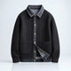 Men's ribbed button front jacket with shirt collar and patch pockets