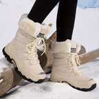 Women's winter hiking boots with fur collars and lace-up fronts
