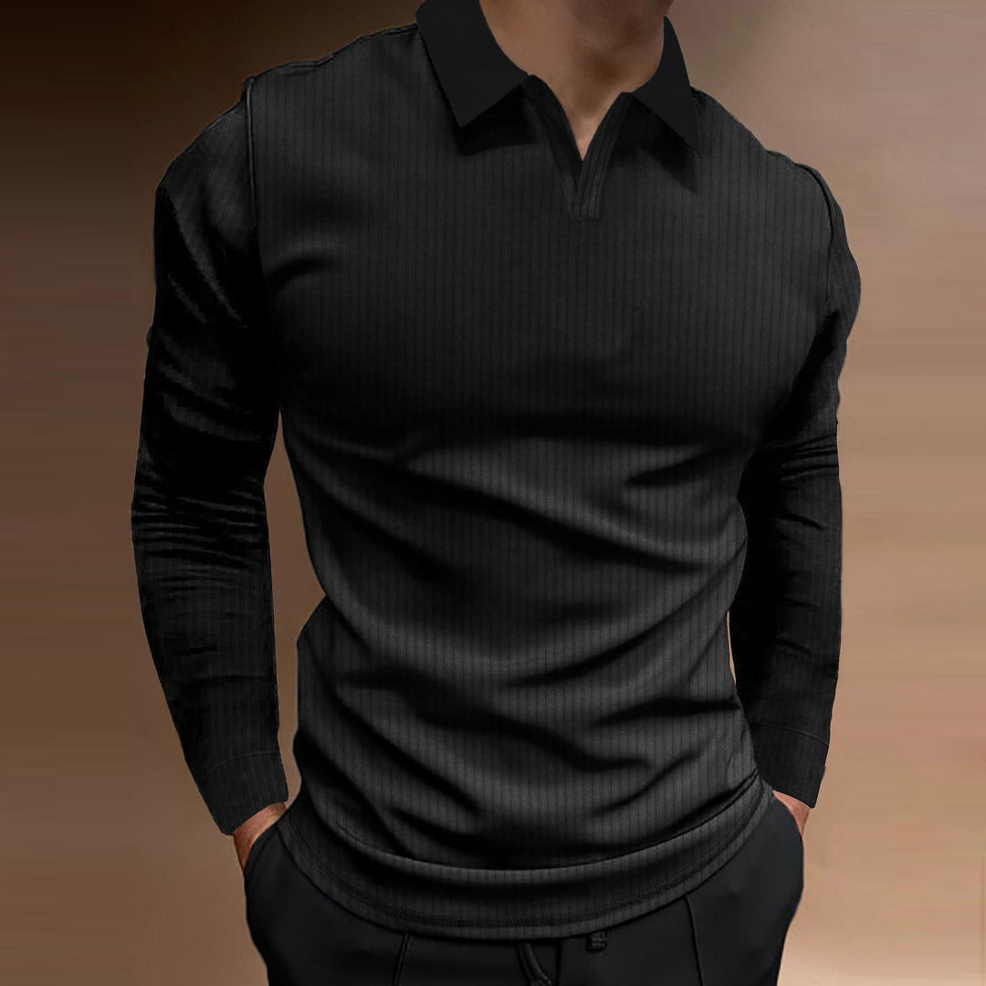 Men's Ribbed Open-Collar Polo Jumper