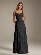 Women's floral textured A-line maxi dress with square neckline and sleeveless straps