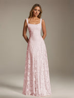 Women's floral textured A-line maxi dress with square neckline and sleeveless straps