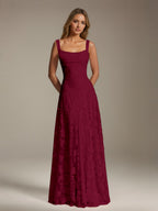 Women's floral textured A-line maxi dress with square neckline and sleeveless straps