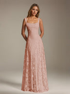 Women's floral textured A-line maxi dress with square neckline and sleeveless straps