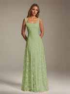 Women's floral textured A-line maxi dress with square neckline and sleeveless straps