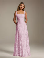 Women's floral textured A-line maxi dress with square neckline and sleeveless straps