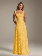 Women's floral textured A-line maxi dress with square neckline and sleeveless straps