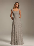 Women's floral textured A-line maxi dress with square neckline and sleeveless straps