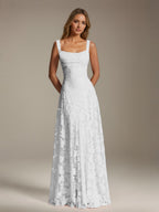 Women's floral textured A-line maxi dress with square neckline and sleeveless straps