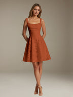 Women's sleeveless floral A-line mini dress with a square neckline