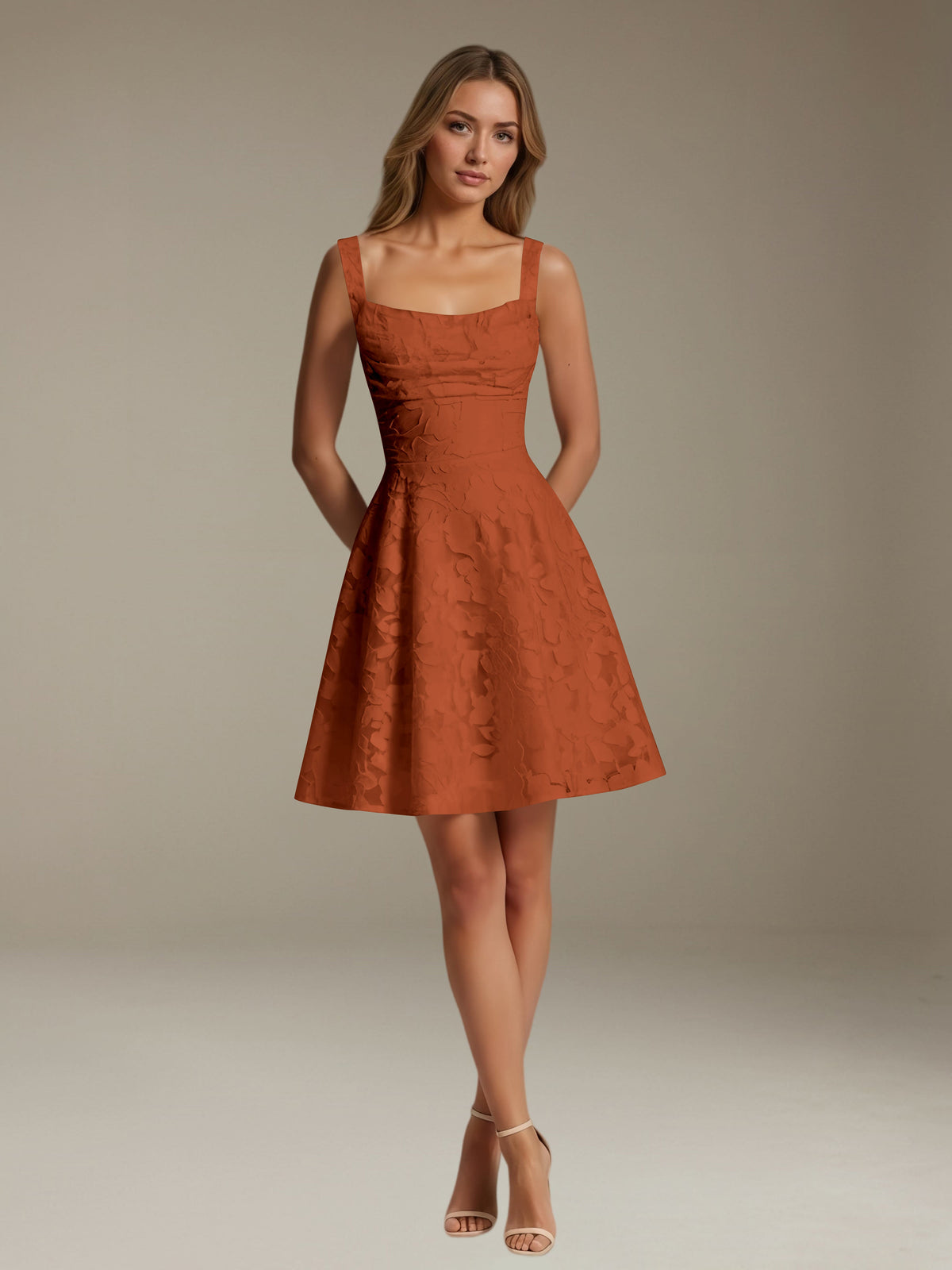 Women's sleeveless floral A-line mini dress with a square neckline