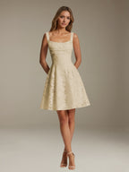 Women's sleeveless floral A-line mini dress with a square neckline