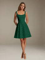 Women's sleeveless floral A-line mini dress with a square neckline