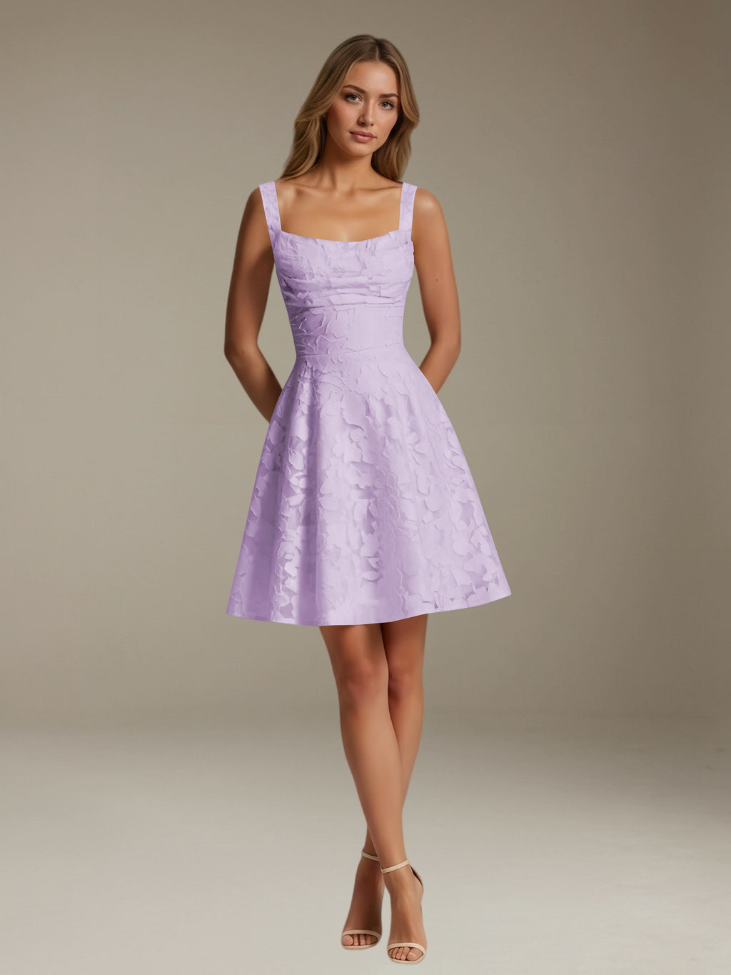 Women's sleeveless floral A-line mini dress with a square neckline