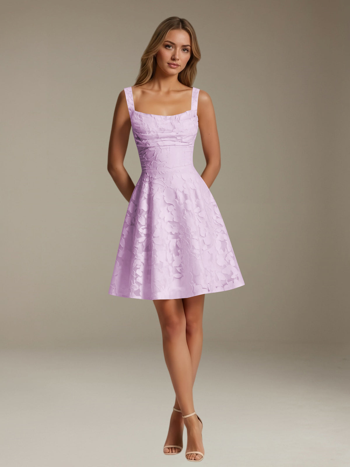 Women's sleeveless floral A-line mini dress with a square neckline