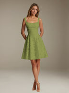 Women's sleeveless floral A-line mini dress with a square neckline