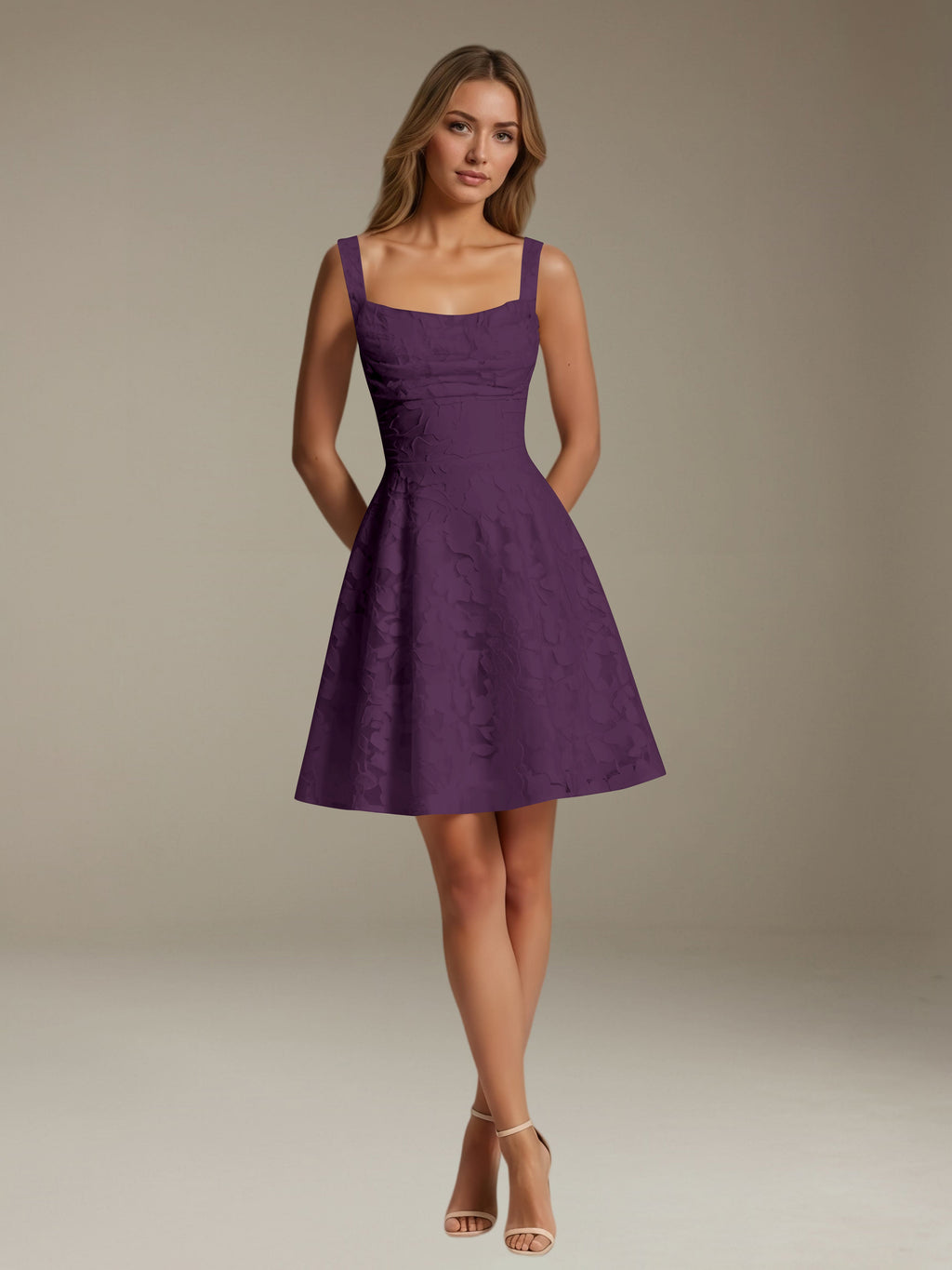 Women's sleeveless floral A-line mini dress with a square neckline