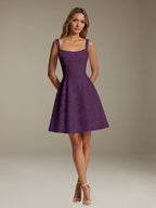 Women's sleeveless floral A-line mini dress with a square neckline
