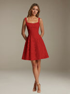 Women's sleeveless floral A-line mini dress with a square neckline