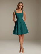 Women's sleeveless floral A-line mini dress with a square neckline