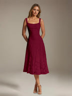 Women's floral lace square neck tea-length formal dress