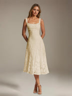 Women's floral lace square neck tea-length formal dress