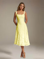 Women's floral lace square neck tea-length formal dress