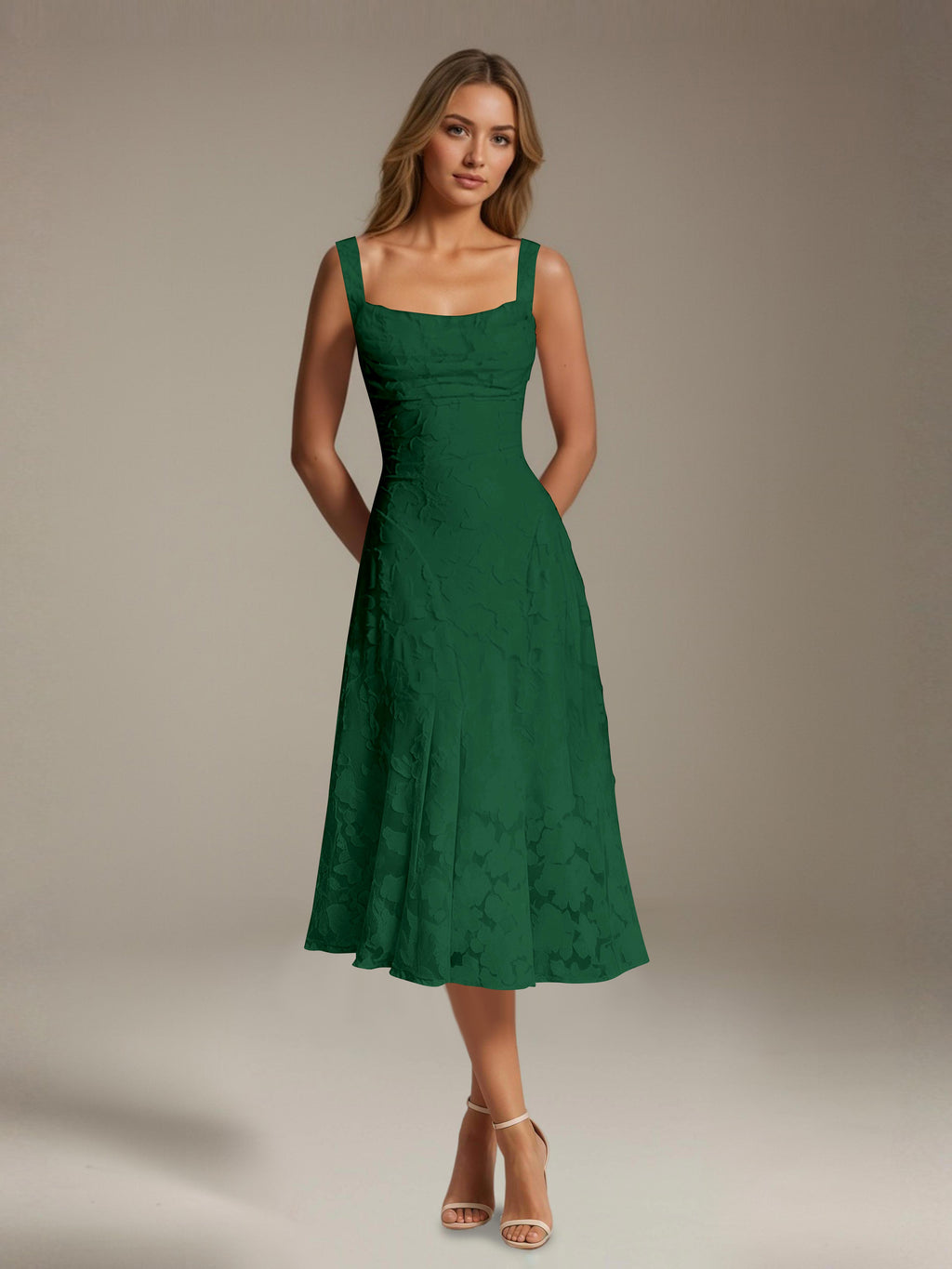Women's floral lace square neck tea-length formal dress