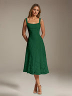 Women's floral lace square neck tea-length formal dress