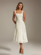 Women's floral lace square neck tea-length formal dress
