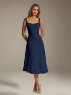 Women's floral lace square neck tea-length formal dress